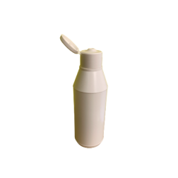 Hvid plasticflaske m. klaplåg, 250 ml.
